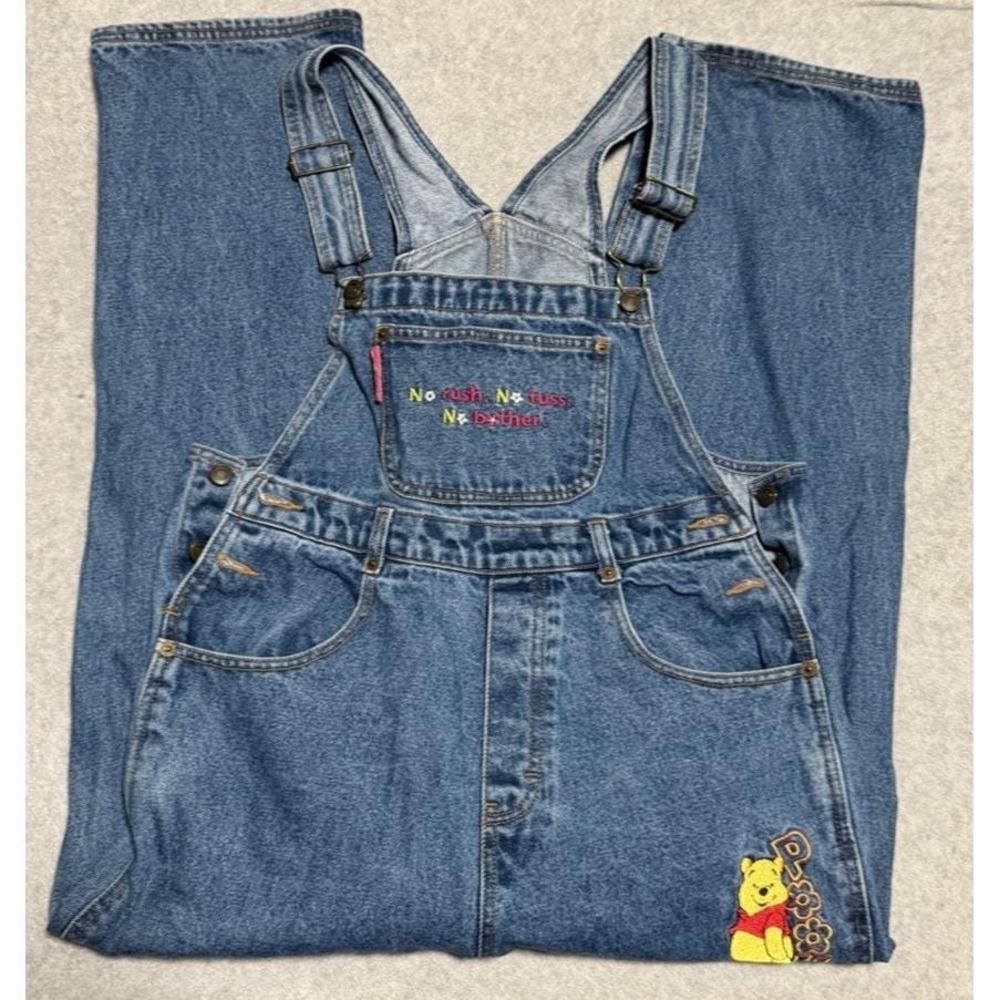Vintage Winnie The Pooh Denim Overalls Jeans Kids 14 Blue Embroidered Straight